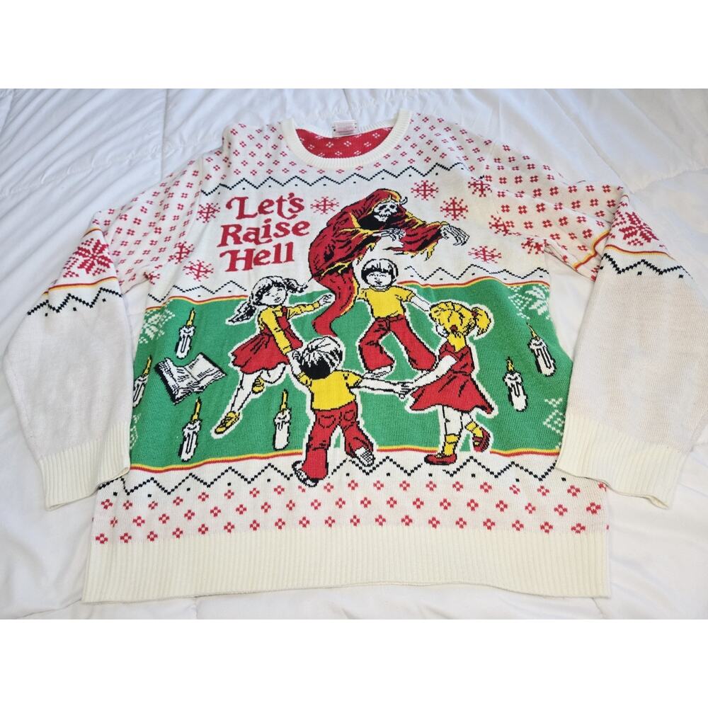 Steven Rhodes Sweater Men L Let's Raise Hell Sacrifice Demon Evil Y2k
